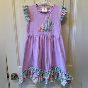 Ruffle Girl Lavender Bunny Dress with Floral Trim. Great condition, Size 8/3X